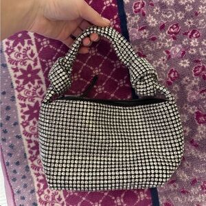 Crystal Embellished Mini Handbag - Black/Silver